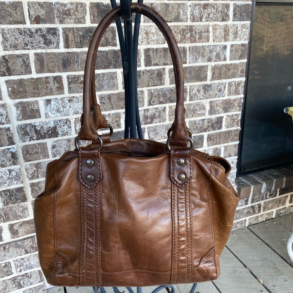 Frye Melissa Satchel Tote Bag cognac